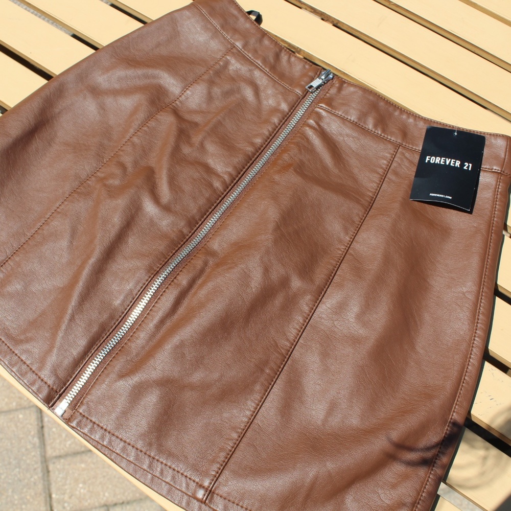 Brown Leather Skirt Forever 21 - Picture 3 of 5